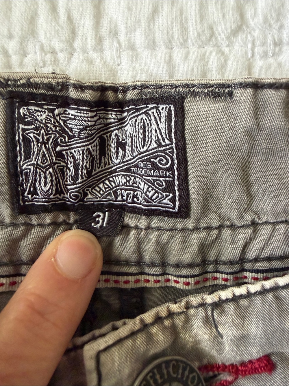 Affliction Men's Cargo Shorts in distressed Gray with Embroidered Pockets - Picture 3 of 5